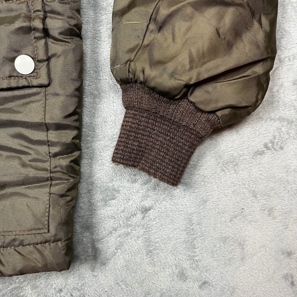 Vintage 70s 80s Olive Green Lined Bomber Jacket Hidden Hood Sportswear Men's Lrg - Picture 8 of 16